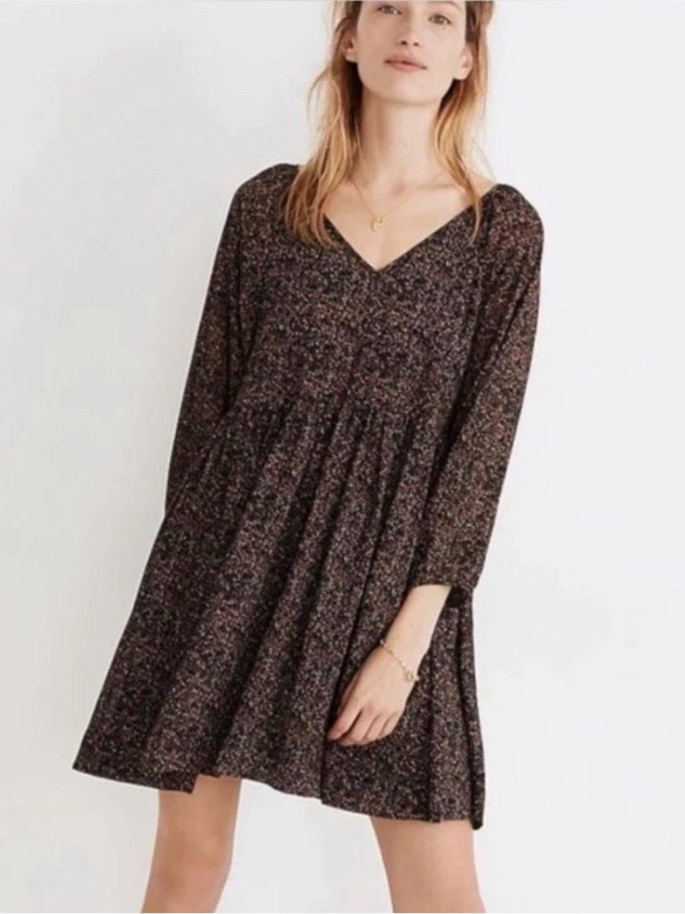 NWOT Madewell Madewell Georgette V Neck Babydoll Dress Brushed Texture Brown